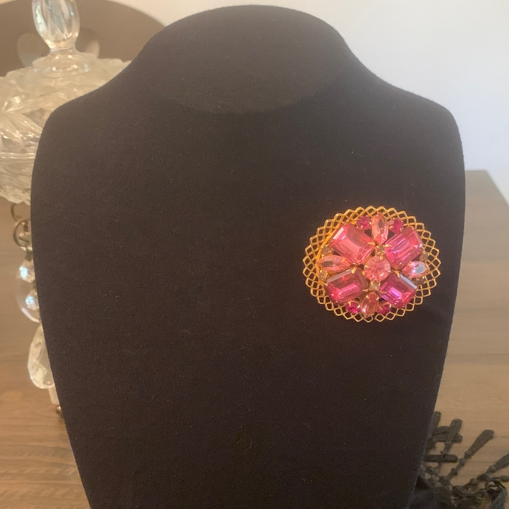 Vibrant Pink and Gold Brooch